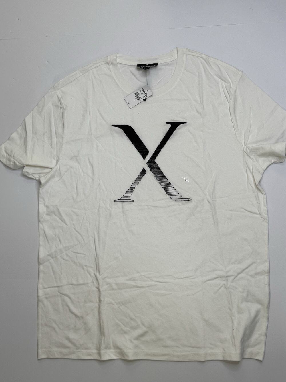NWT Express X Graphic T-Shirt Men’s Large White Black Logo Cotton Crew Neck